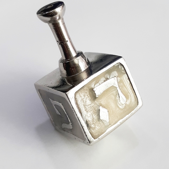 DREIDEL- Israel Dreidel Vintage Mother of Pearl Silver Hanukkah - Picture 6 of 9